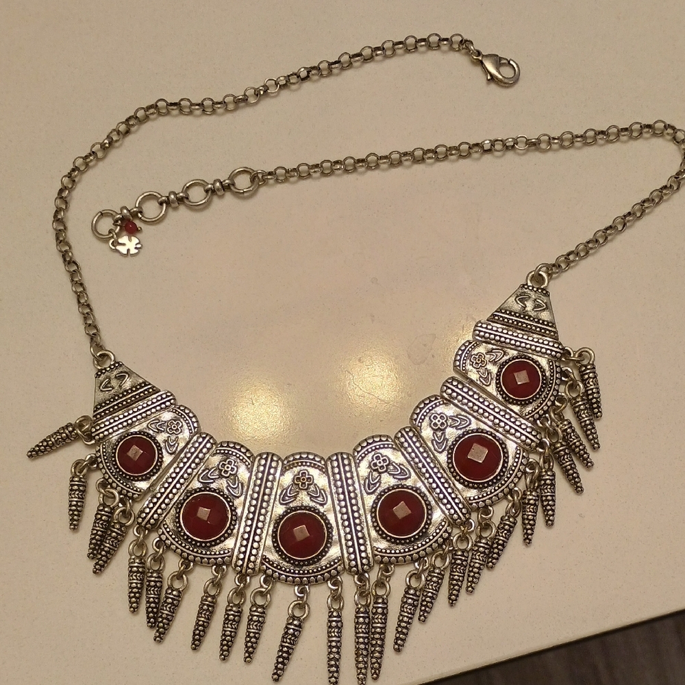 Lucky Brand Silver and Red Geometric Necklace